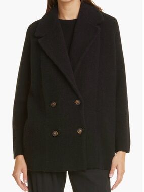Vince Wool Alpaca Blend Double Breasted Sweater Jacket Black XS Oversized Pea Co